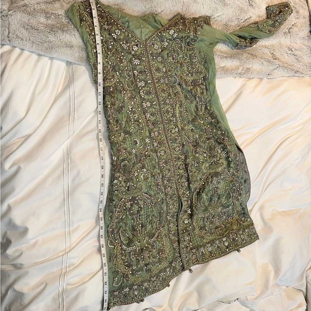 Embellished Sage Green Women's Pakistani Dress - Picture 5 of 7